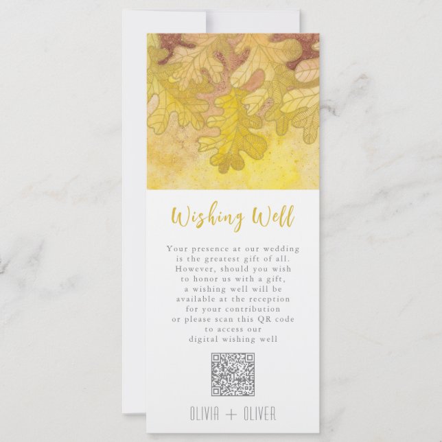 Autumn Oak Leaves Wedding Wishing Well QR Code Invitation (Front)