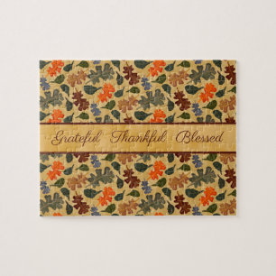 Autumn Oak Tree Leaves Grateful Thankful Blessed Jigsaw Puzzle
