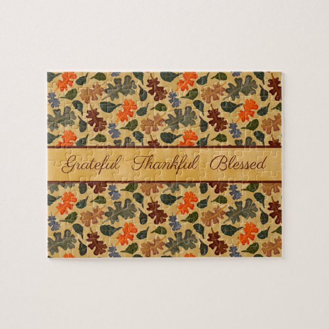 Autumn Oak Tree Leaves Grateful Thankful Blessed Jigsaw Puzzle (Horizontal)