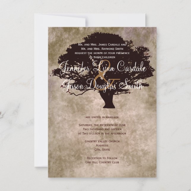 Autumn Oak Tree Silhouette Fall Wedding Invitation (Front)