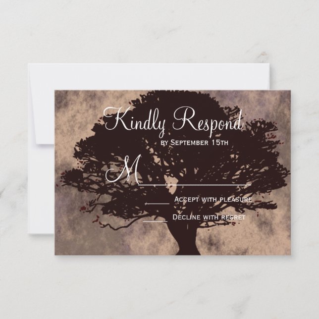 Autumn Oak Tree Silhouette Fall Wedding RSVP Cards (Front)