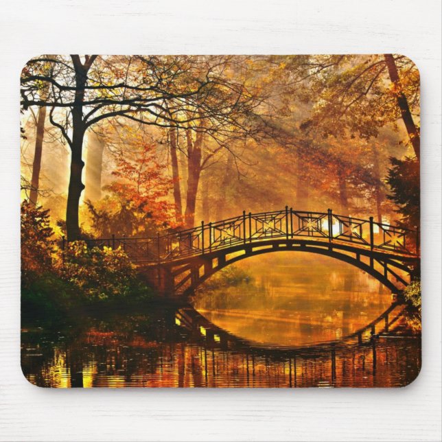 Autumn - Old bridge in autumn misty park Mouse Mat (Front)
