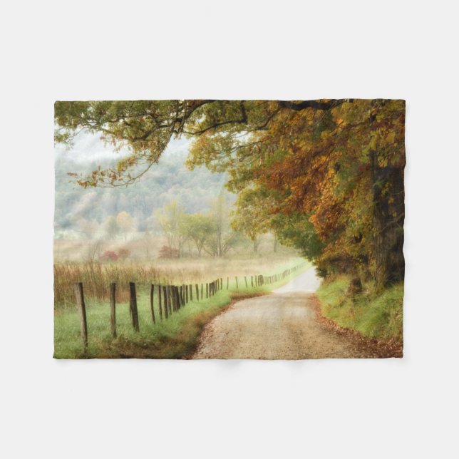 Autumn on a Country Road Fleece Blanket (Front (Horizontal))