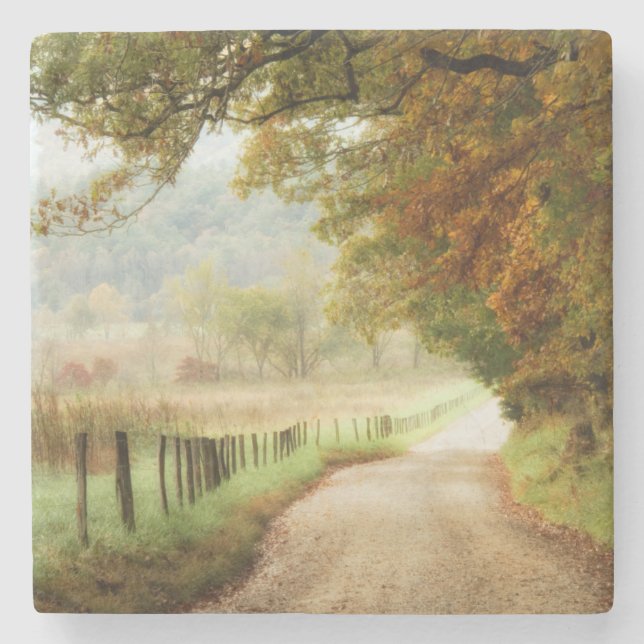 Autumn on a Country Road Stone Coaster (Front)
