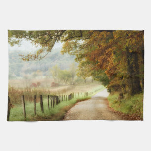 Autumn on a Country Road Tea Towel