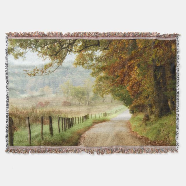 Autumn on a Country Road Throw Blanket (Front)