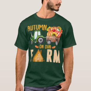 Autumn On Our Farm Vintage Pumpkins Fall Leaves Fa T-Shirt