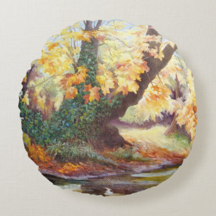 Autumn on the Darent 1999 Round Cushion
