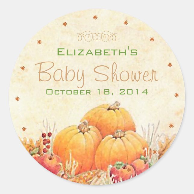 Autumn or Fall Baby Shower Guest Favour Classic Round Sticker (Front)