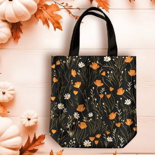 Autumn Orange and Cream Dainty Floral Tote Bag