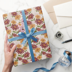 Autumn Orange and Maroon Flowers Gift Wrapping Paper