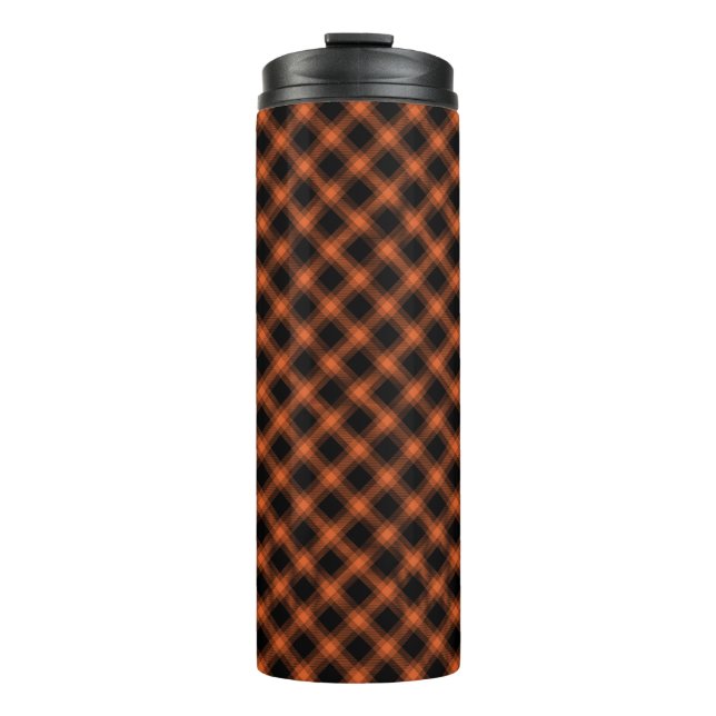 AUTUMN ORANGE & BLACK DIAGONAL PLAID PATTERNS THERMAL TUMBLER (Front)