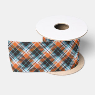 Autumn Orange Blue Plaid Pattern Satin Ribbon