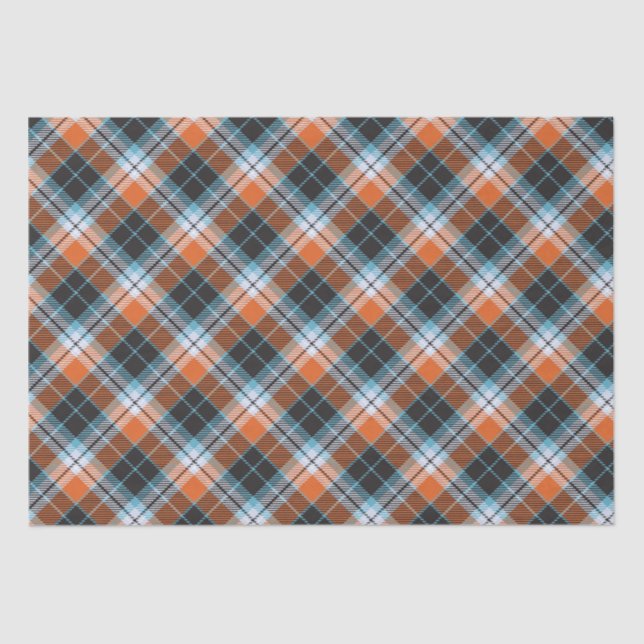 Autumn Orange Blue Plaid Pattern Tissue Paper (Front)