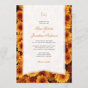 Autumn Orange Chrysanthemums Monogram Wedding Invitation