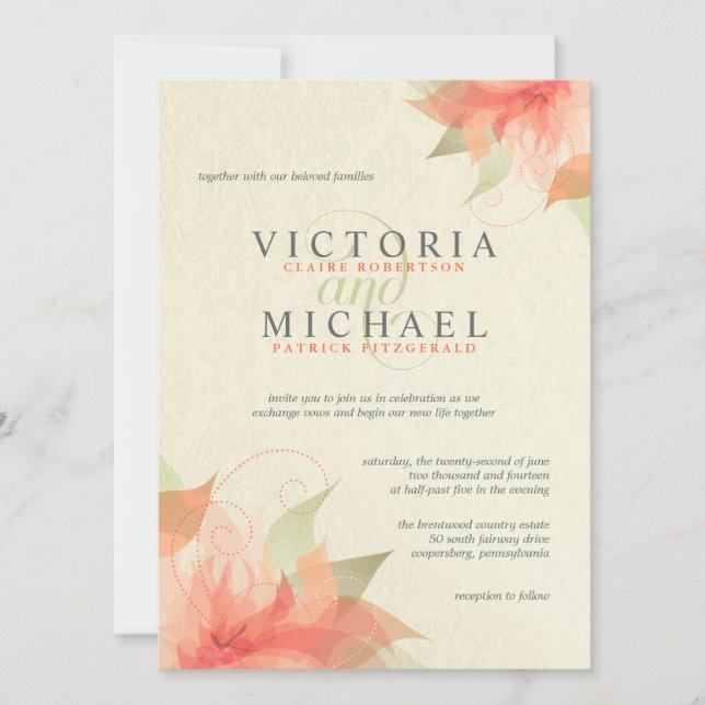 Autumn Orange & Ecru Floral Wedding Invitations (Front)