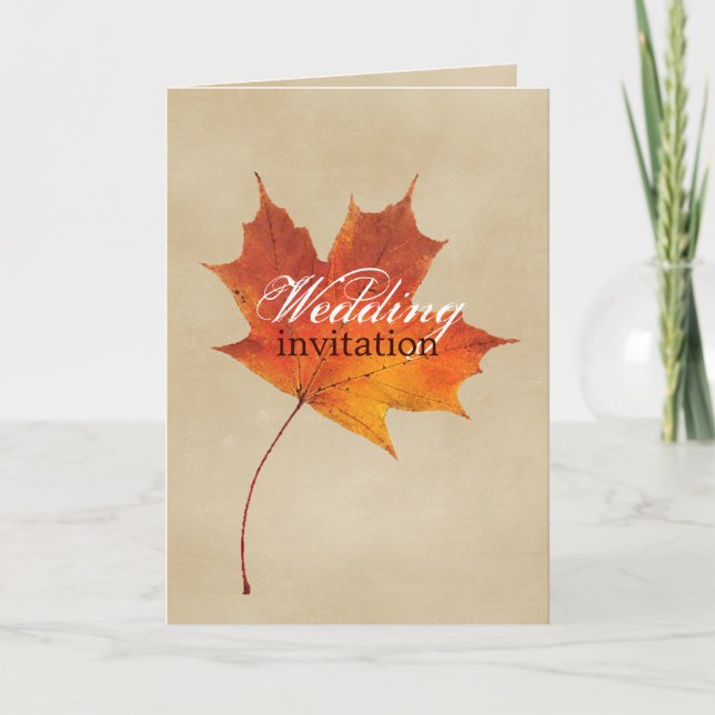 Autumn Orange Fall in Love Leaves Wedding Invitation (Front)