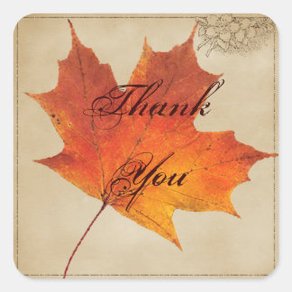 Autumn Orange Fall in Love Leaves Wedding Square Sticker