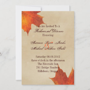 Autumn Orange Fall Leaves Wedding rehearsal dinner Invitation