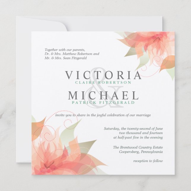 Autumn Orange Floral Square Wedding Invitations (Front)