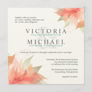 Autumn Orange Floral Square Wedding Invitations