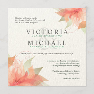 Autumn Orange Floral Square Wedding Invitations