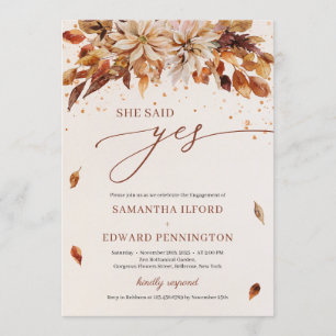 Autumn Orange Flowers She Said Yes Engagement Invitation
