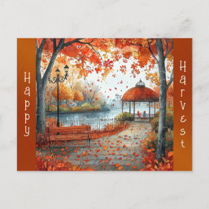 Autumn Orange Gazebo Park Illustration Holiday Postcard