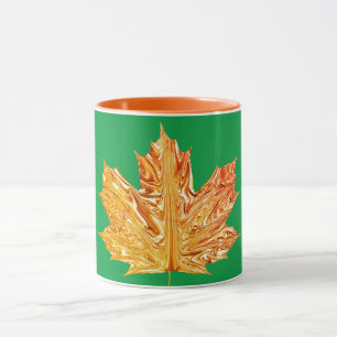 Autumn Orange gold maple leaf fall green Mug
