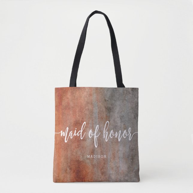 Autumn Orange Grey Maid of Honour Monogram Tote Bag (Front)