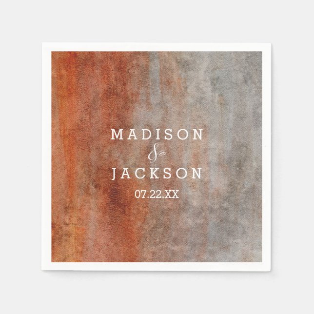 Autumn Orange Grey Watercolor Monogram Wedding Napkin (Front)
