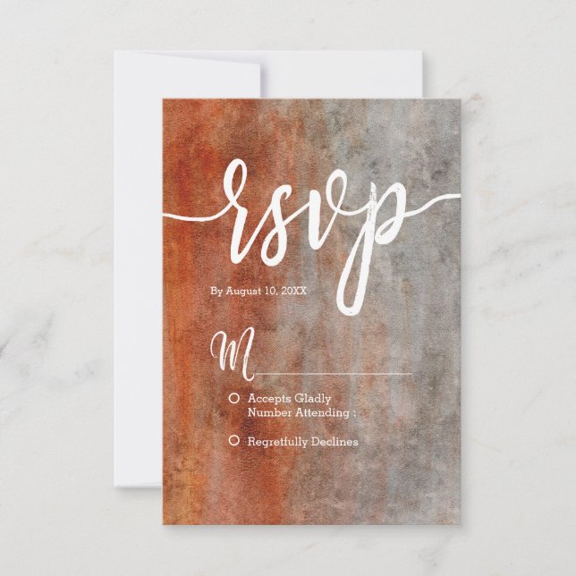 Autumn Orange Grey Watercolor Simple Wedding RSVP (Front)