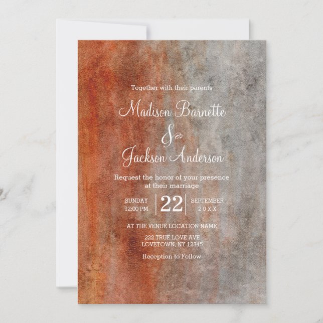 Autumn Orange Grey Watercolor Wedding Invitation (Front)