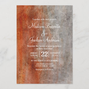 Autumn Orange Grey Watercolor Wedding Invitation