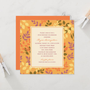 Autumn Orange Leaf Pattern Birthday Invitation