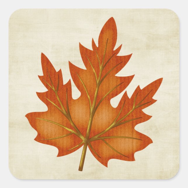 Autumn Orange Maple Leaf Square Sticker (Front)