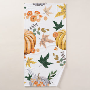 Autumn orange pumpkin and flowers pattern bath towel