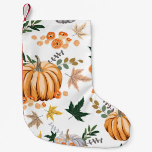 Autumn orange pumpkin and flowers pattern small christmas stocking