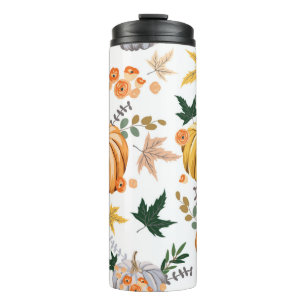 Autumn orange pumpkin and flowers pattern thermal tumbler
