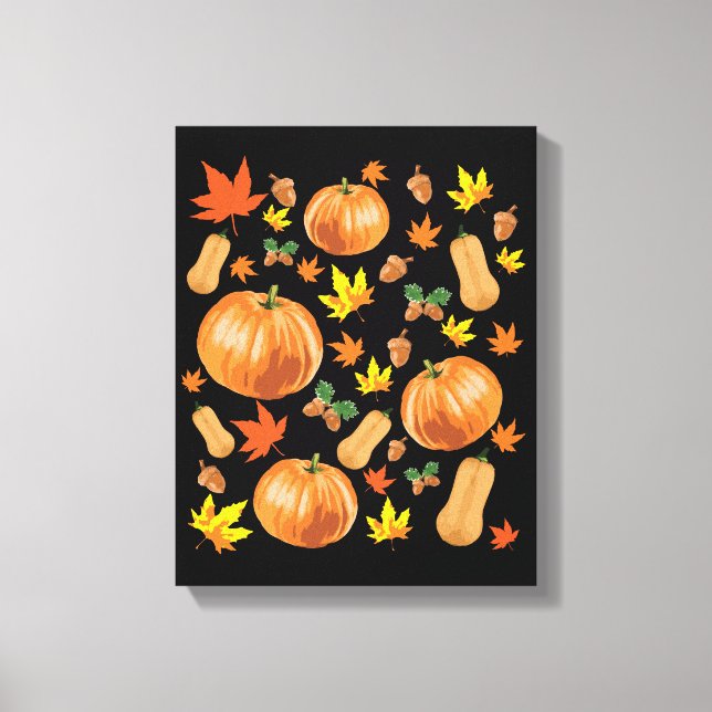 Autumn Orange Pumpkin Fall Pattern Canvas Print (Front)