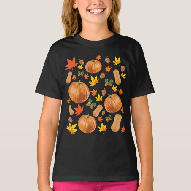 Autumn Orange Pumpkin Fall Pattern T-Shirt (Front)