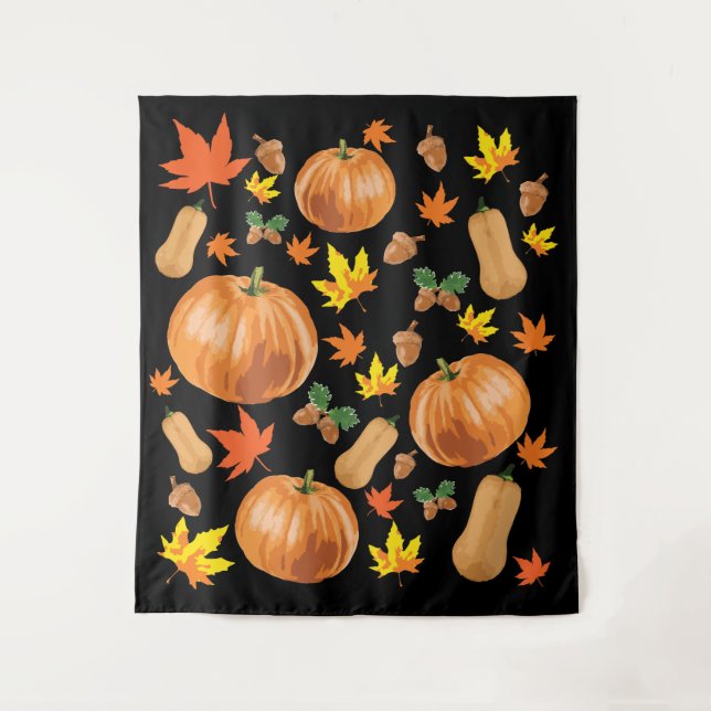 Autumn Orange Pumpkin Fall Pattern Tapestry (Front)