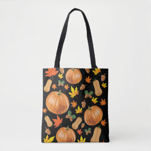 Autumn Orange Pumpkin Fall Pattern Tote Bag