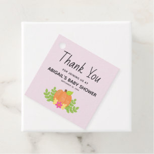 Autumn Orange Pumpkin Pink Baby Shower Thank You Favour Tags