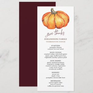 AUTUMN ORANGE PUMPKIN THANKSGIVING DINNER MENU