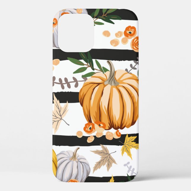 Autumn orange pumpkins, flowers, leaves, striped b Case-Mate iPhone case (Back)