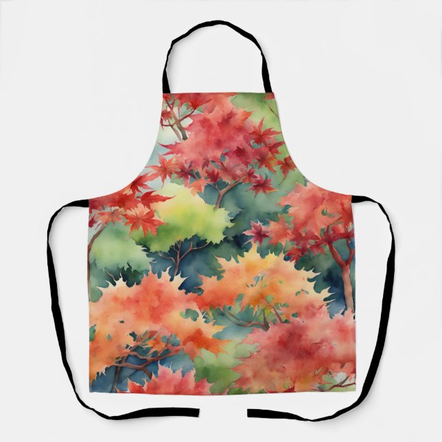 Autumn Orange Red Japanese Maple Trees Apron (Front)