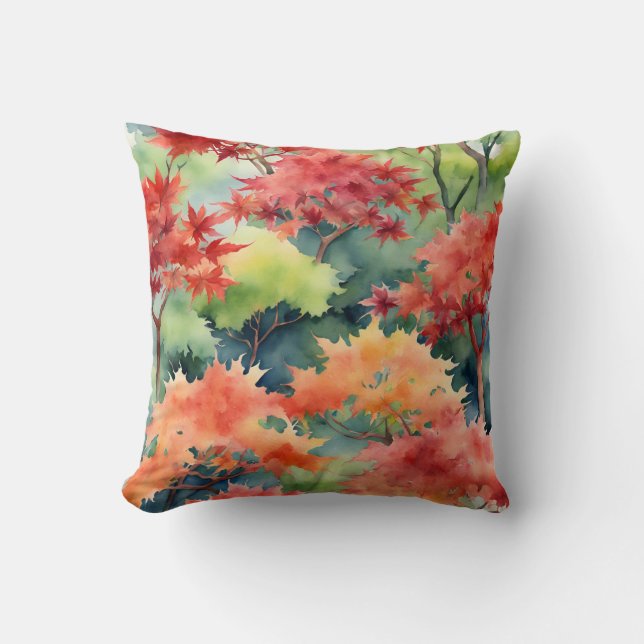 Autumn Orange Red Japanese Maple Trees Cushion (Front)