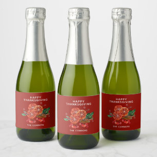Autumn Orange Slices Cinnamon Sticks on Red Mini Sparkling Wine Label