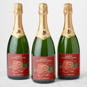 Autumn Orange Slices Cinnamon Sticks on Red Sparkling Wine Label
